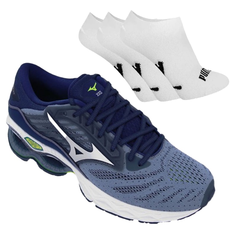 Kit Tênis Mizuno Wave Creation 22 Masculino + 3 Pares de Meia Kit Tênis Mizuno Wave Creation 22 Masculino + 3 Pares de Meia