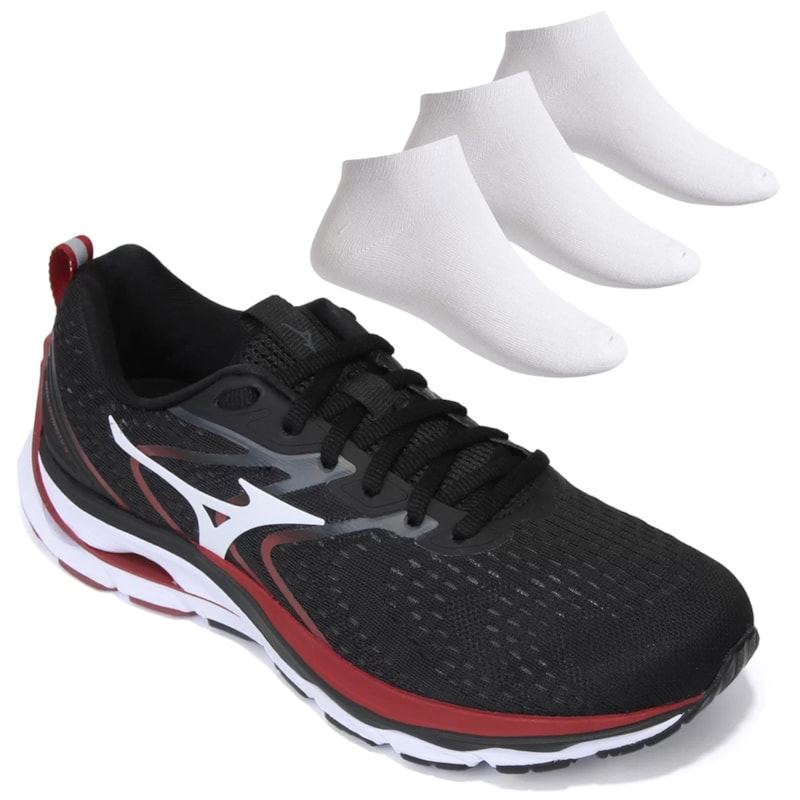 Kit Tênis Mizuno Wave Dynasty 4 Masculino + 3 Pares de Meias