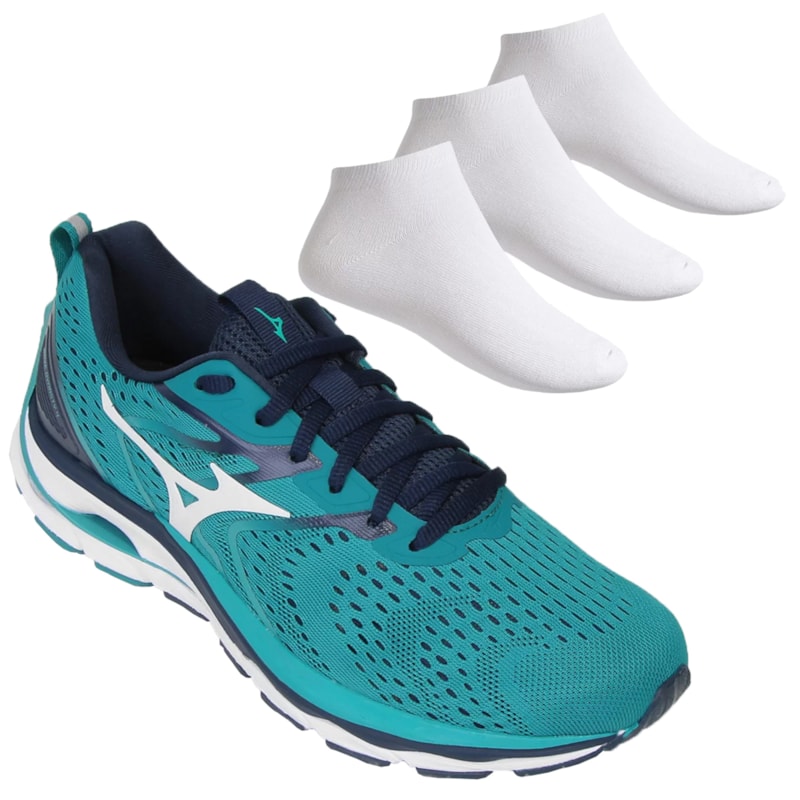 Kit Tênis Mizuno Wave Dynasty 4 Masculino + 3 Pares de Meias Kit Tênis Mizuno Wave Dynasty 4 Masculino + 3 Pares de Meias