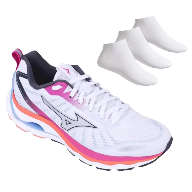 Kit Tênis Mizuno Wave Dynasty 5 Feminino + 3 Pares de Meias