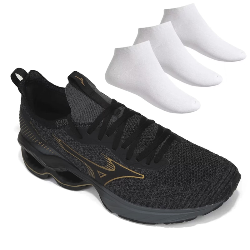 Kit Tênis Mizuno Wave Invictus 3 Masculino + 3 Pares de Meias