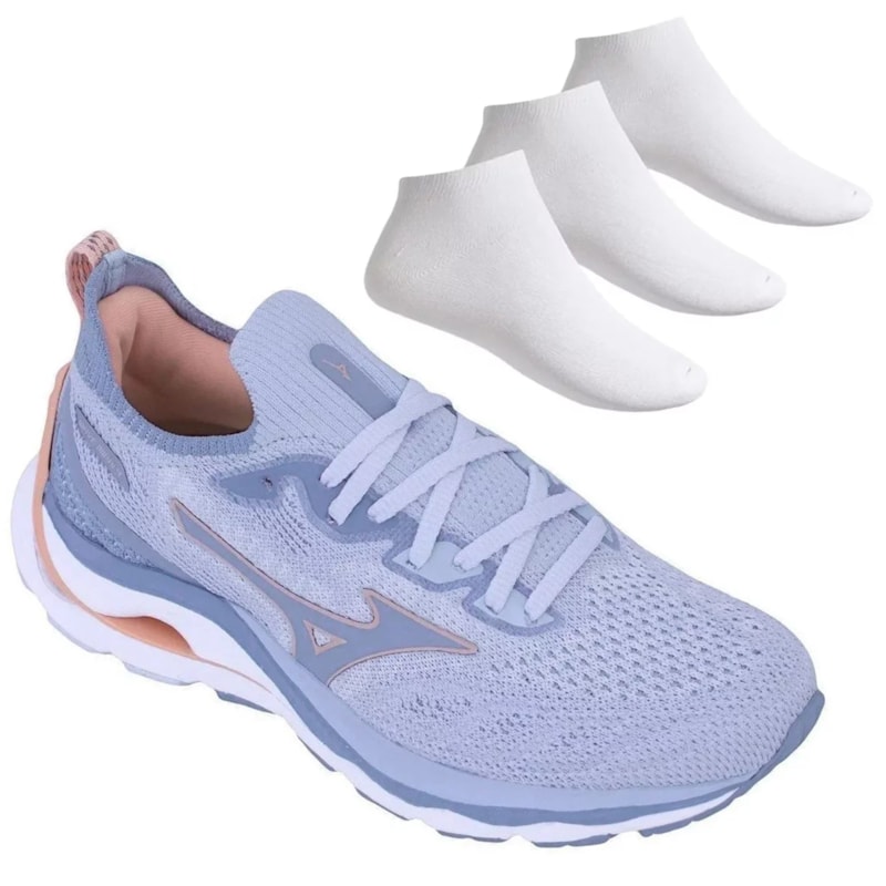 Kit Tênis Mizuno Wave Mirai 4 Feminino + 3 Pares de Meias