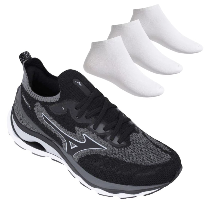 Kit Tênis Mizuno Wave Mirai 4 Masculino + 3 Pares de Meias