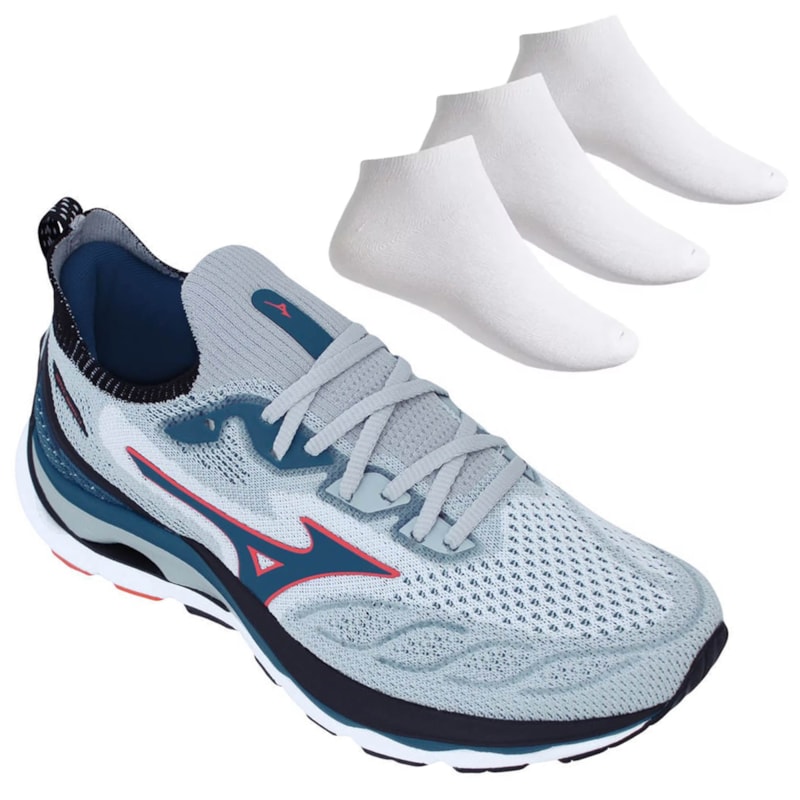 Kit Tênis Mizuno Wave Mirai 4 Masculino + 3 Pares de Meias