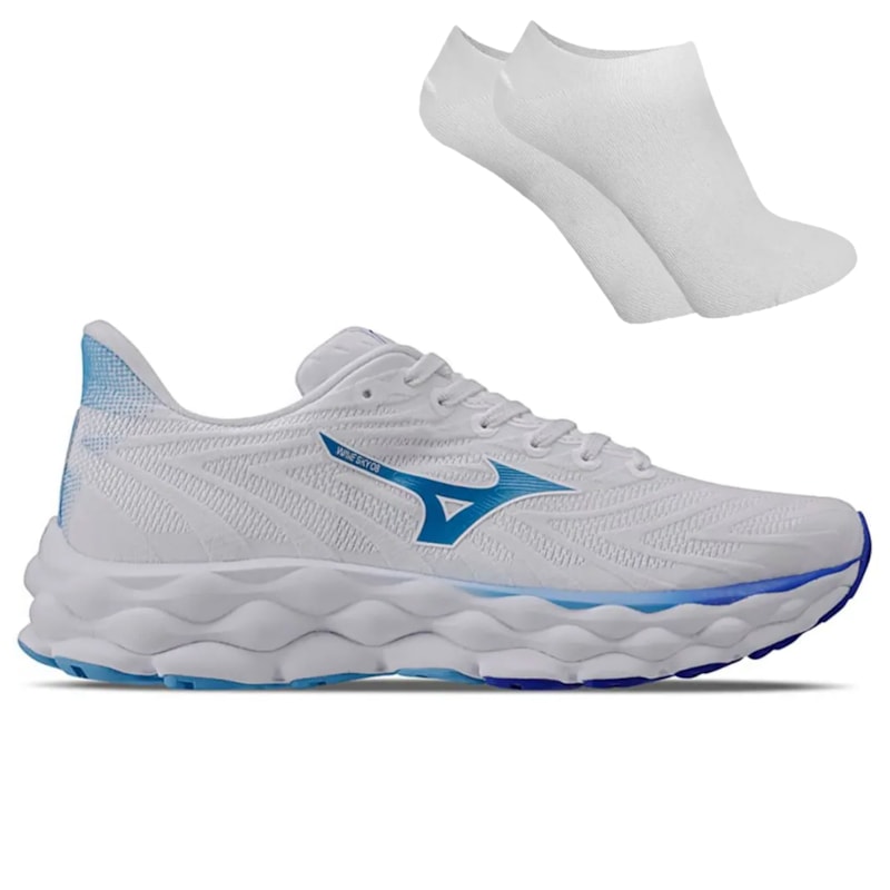 Kit Tênis Mizuno Wave Sky 8 Feminino + Par De Meia