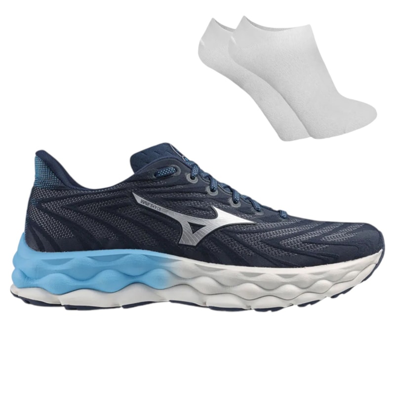 Kit Tênis Mizuno Wave Sky 8 Masculino + Par De Meia