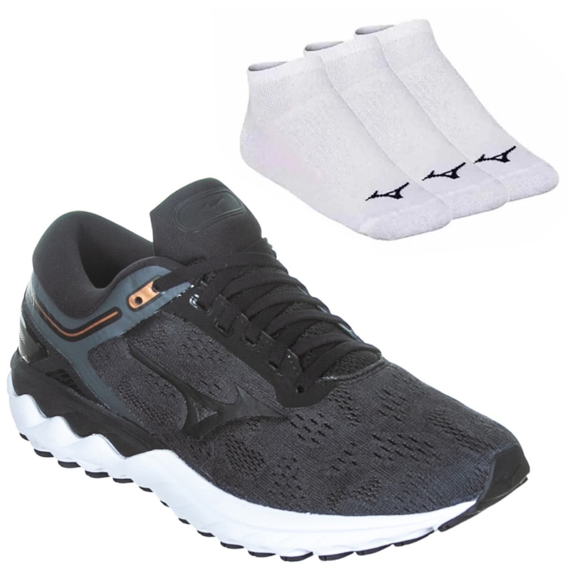 Kit Tênis Mizuno Wave Sky Rise Feminino + 3 Pares De Meia Kit Tênis Mizuno Wave Sky Rise Feminino + 3 Pares De Meia