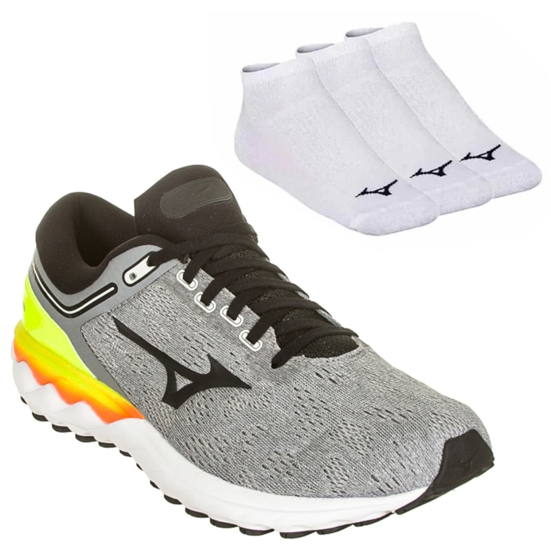 Kit Tênis Mizuno Wave Sky Rise Masculino + 3 Pares De Meia Kit Tênis Mizuno Wave Sky Rise Masculino + 3 Pares De Meia