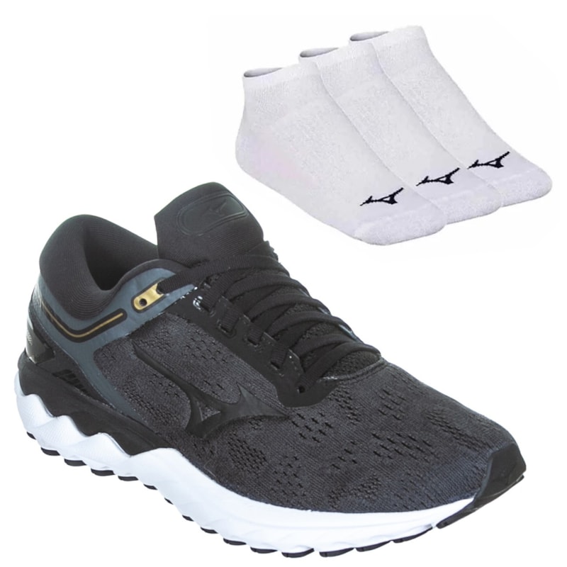Kit Tênis Mizuno Wave Sky Rise Masculino + 3 Pares De Meia Kit Tênis Mizuno Wave Sky Rise Masculino + 3 Pares De Meia