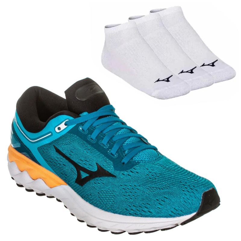 Kit Tênis Mizuno Wave Sky Rise Masculino + 3 Pares De Meia Kit Tênis Mizuno Wave Sky Rise Masculino + 3 Pares De Meia