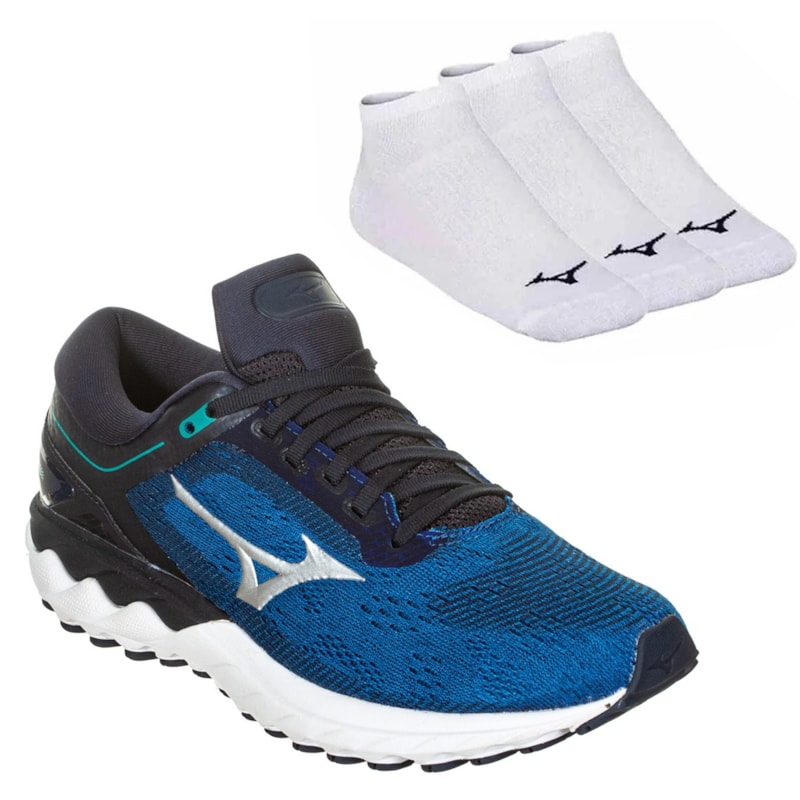 Kit Tênis Mizuno Wave Sky Rise Masculino + 3 Pares De Meia Kit Tênis Mizuno Wave Sky Rise Masculino + 3 Pares De Meia