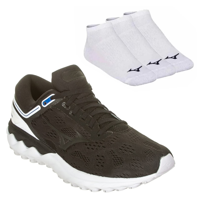 Kit Tênis Mizuno Wave Sky Rise Masculino + 3 Pares De Meia Kit Tênis Mizuno Wave Sky Rise Masculino + 3 Pares De Meia