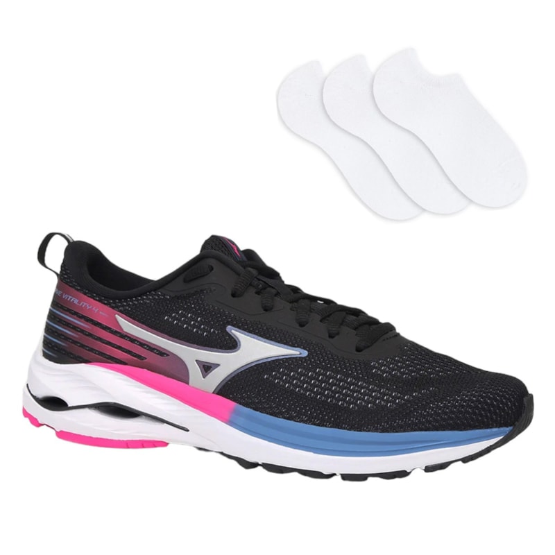 Kit Tênis Mizuno Wave Vitality 4 Feminino + 3 Pares de Meias