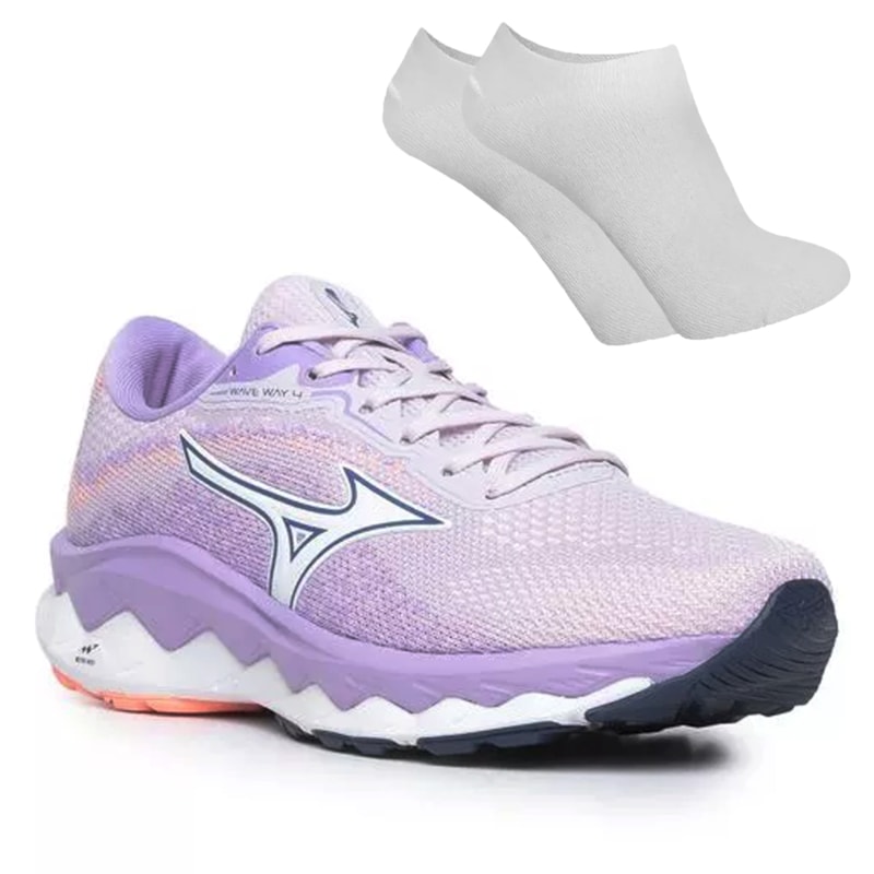 Kit Tênis Mizuno Wave Way 4 Feminino + Par De Meia