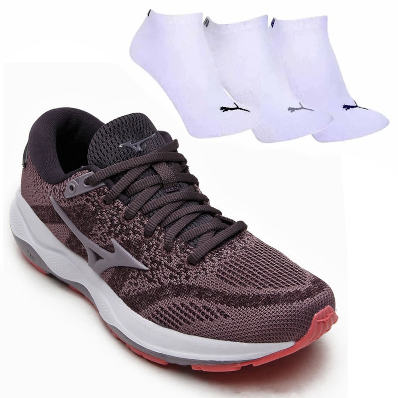 Kit Tênis Mizuno Way Feminino + 3 Pares de Meia Kit Tênis Mizuno Way Feminino + 3 Pares de Meia