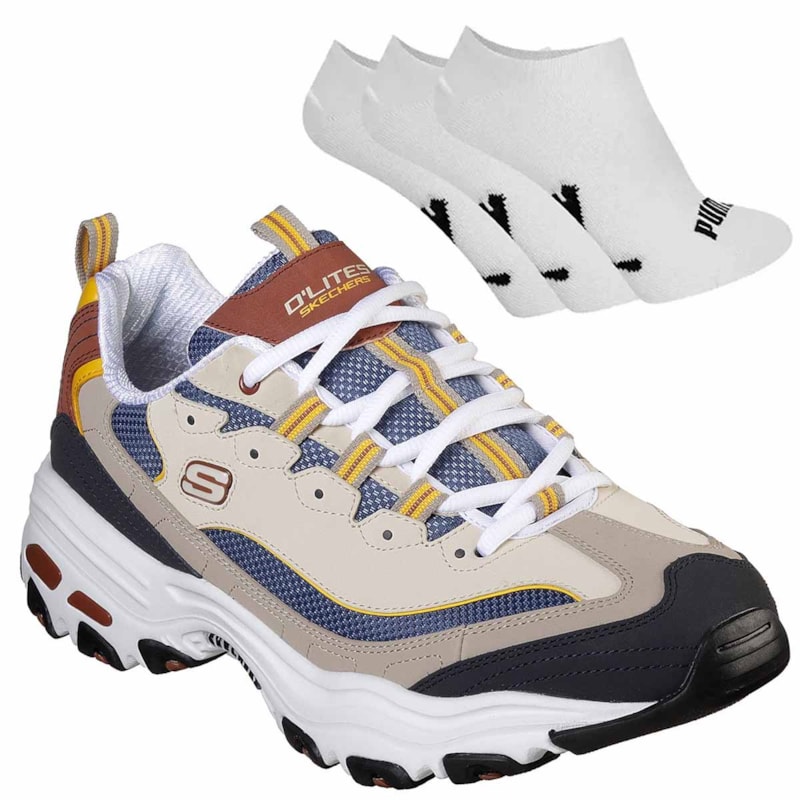 Kit Tênis Skechers D'Lites Masculino + 3 Pares de Meia Kit Tênis Skechers D'Lites Masculino + 3 Pares de Meia