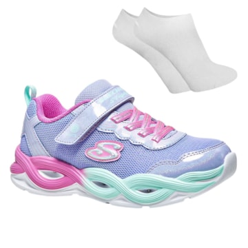 Kit Tênis Skechers S Lights Twisty Glow Infantil + Par De Meia