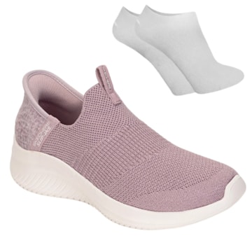 Kit Tênis Skechers Ultra Flex 3.0 Smooth Step Feminino + Par De Meia