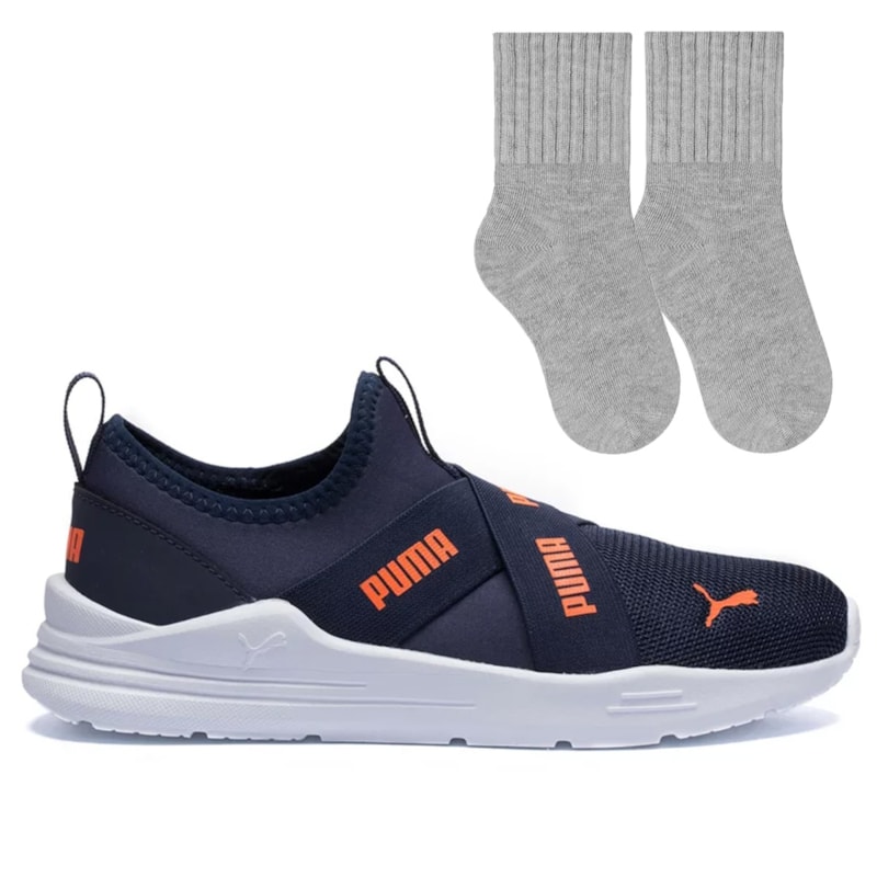 Kit Tênis Slip On Puma Wired Run Infantil + Meia