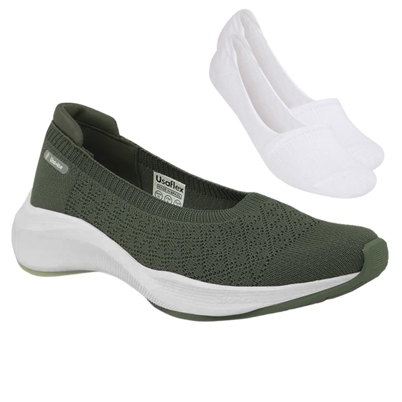 Kit Tênis Usaflex Slip On Tricot Feminino + Meia