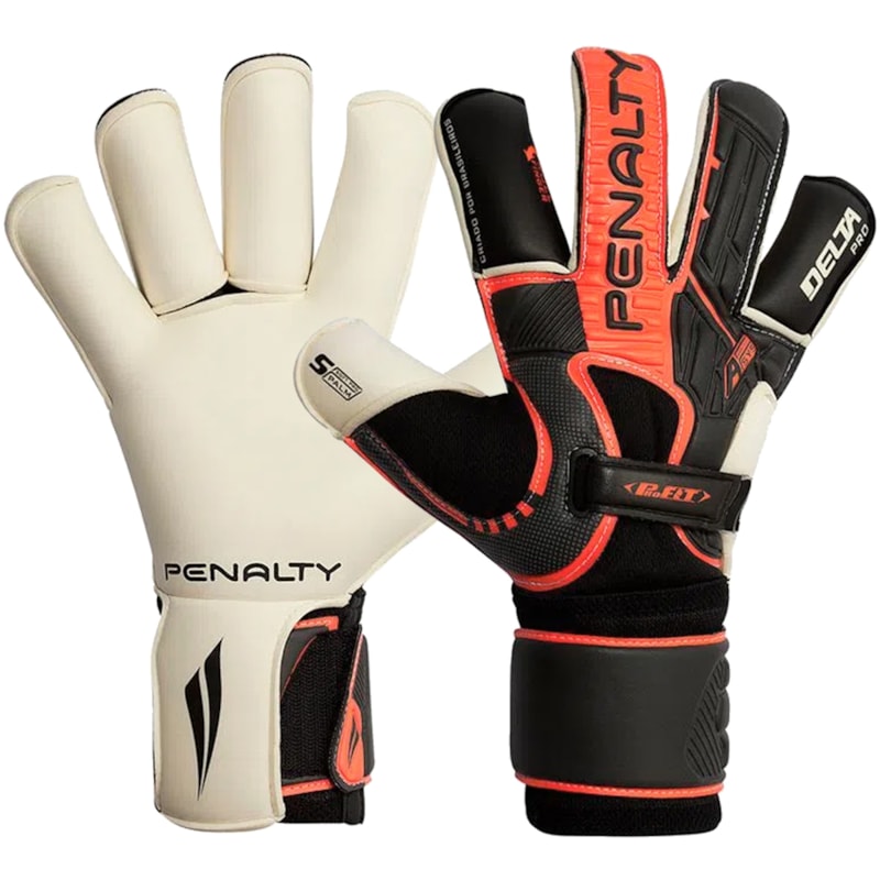 Luva de Goleiro Penalty Delta Pro VIII - Preto e Coral Luva de Goleiro Penalty Delta Pro VIII - Preto e Coral