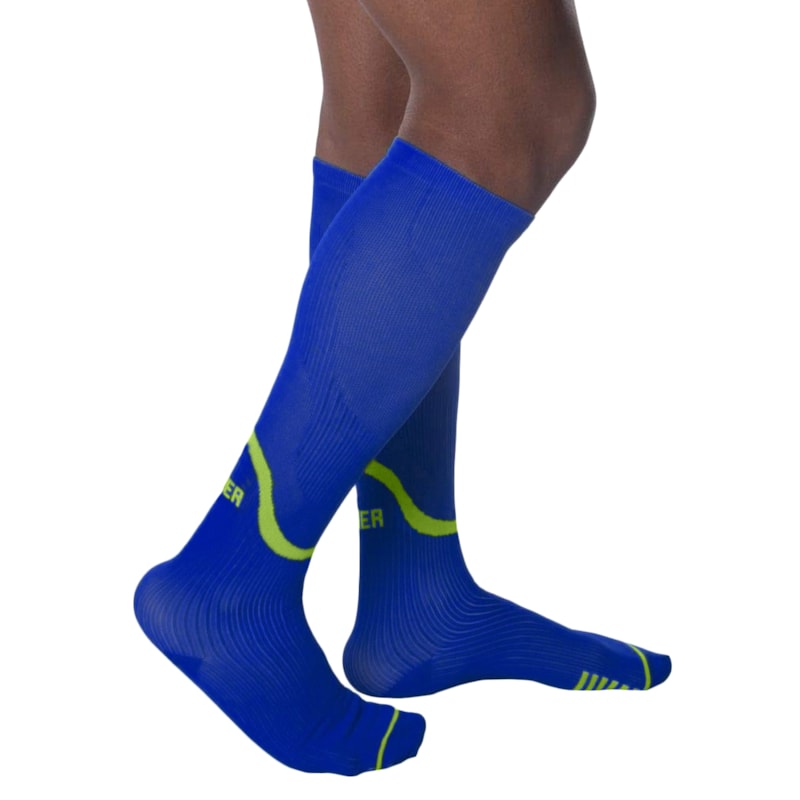 Meia de Compressão Selene 3/4 Esportiva Masculina - Azul e Amarelo Meia de Compressão Selene 3/4 Esportiva Masculina - Azul e Amarelo