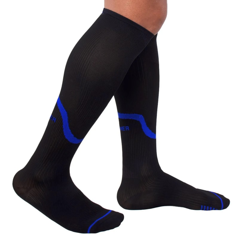 Meia de Compressão Selene 3/4 Esportiva Masculina - Preto e Azul Meia de Compressão Selene 3/4 Esportiva Masculina - Preto e Azul