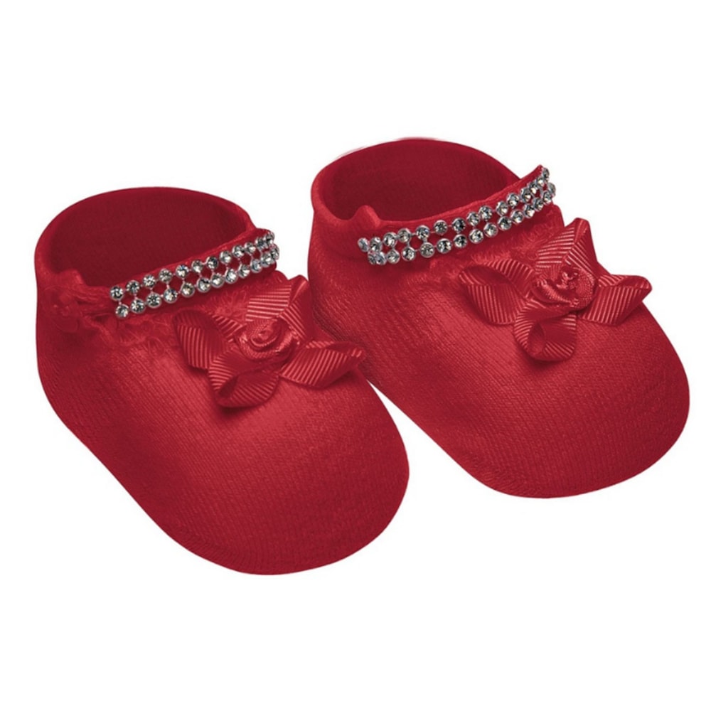 Meia Sapatinho Selene Com Apliques Recém-Nascido Vermelho