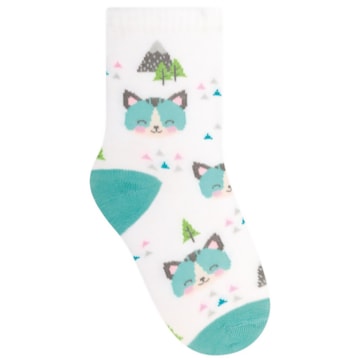 Meia Selene Meninas Gato Infantil - Branco e Azul