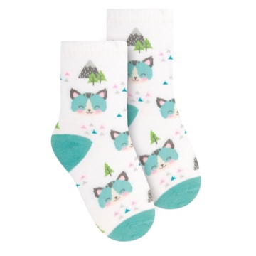 Meia Selene Meninas Gato Infantil - Branco e Azul