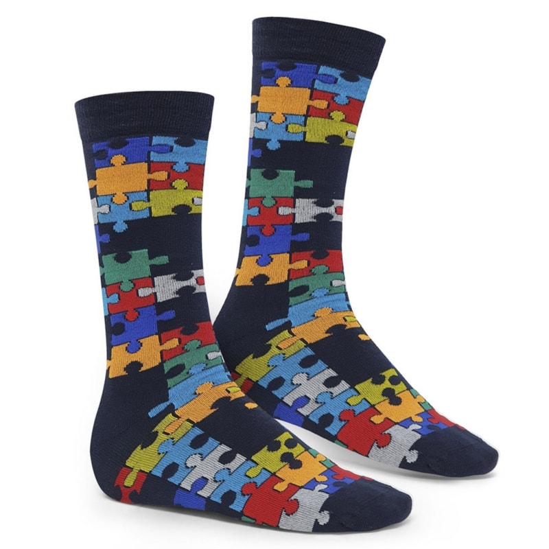 Meia Selene Street Quebra-Cabeça Cano Longo Masculina Meia Selene Street Quebra-Cabeça Cano Longo Masculina